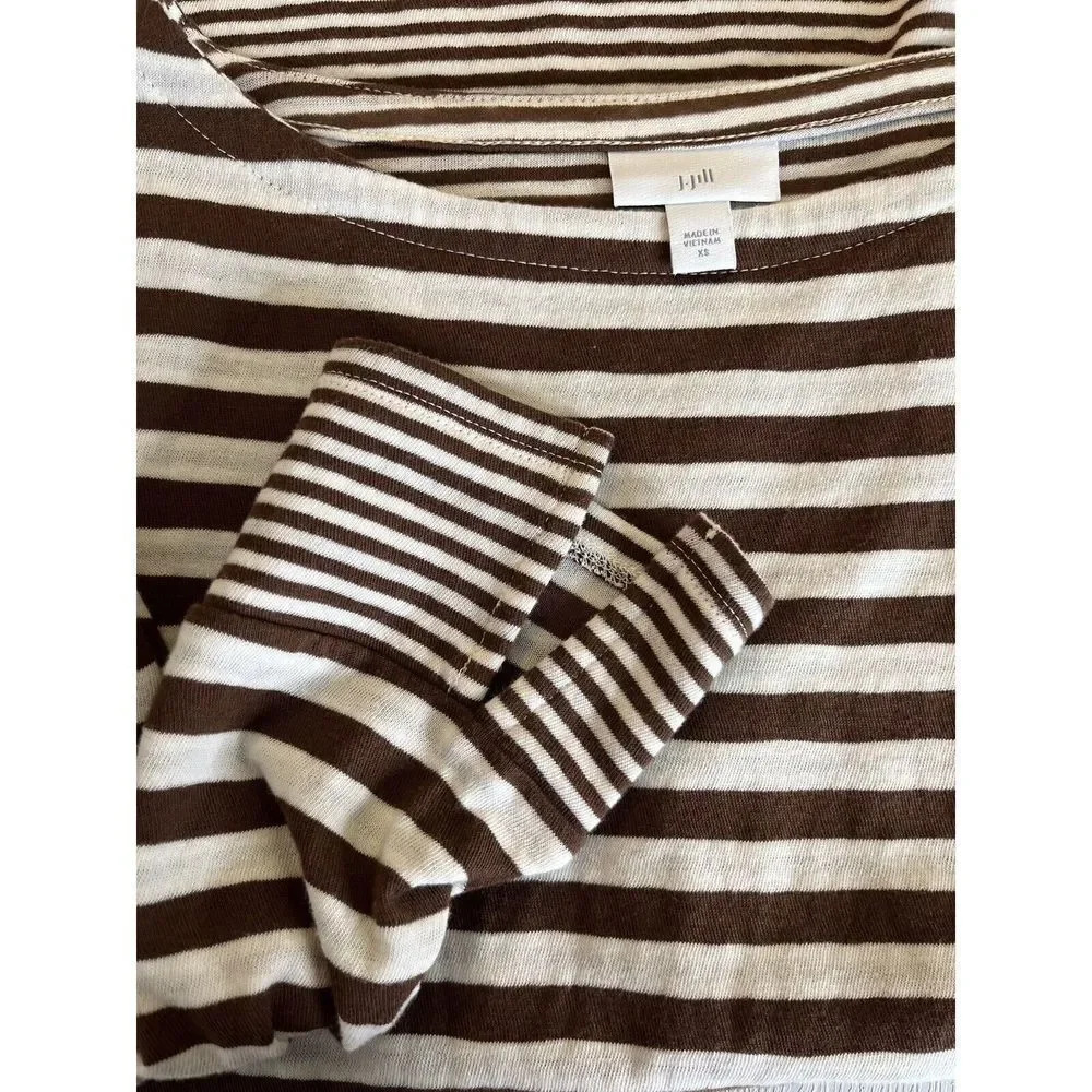 J Jill Womens Tunic Shirt Top Size XSMALL Brown White Mixed Stripe 3/4 Sleeve - Picture 6 of 9